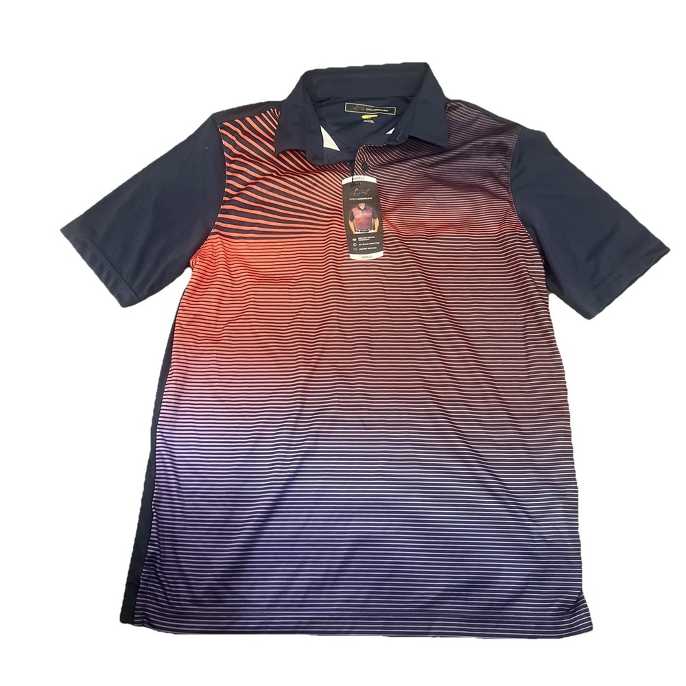 NWT - Greg Norman Men's SMALL Navy Red Moisture Wicking Short Sleeve Polo Shirt